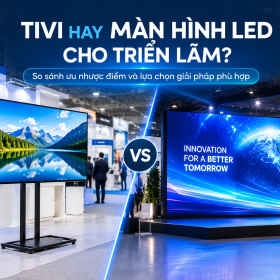 So sánh tivi và màn hình LED tại gian hàng triển lãm