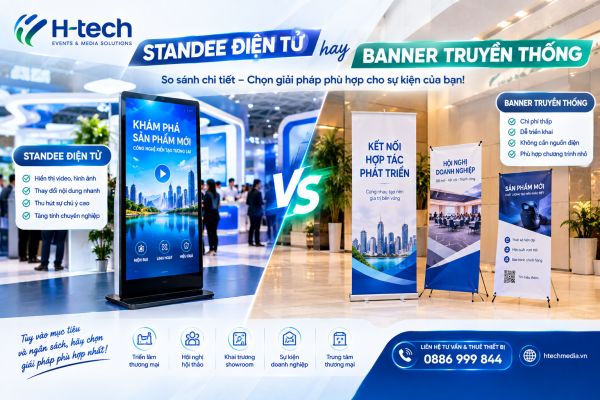 So sánh standee điện tử và banner quảng cáo truyền thống tại triển lãm